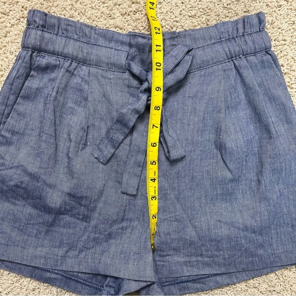 EXPRESS Shortie Linen Blend Paper Bag Tie Belt High Rise 2.5in Shorts Blue XS